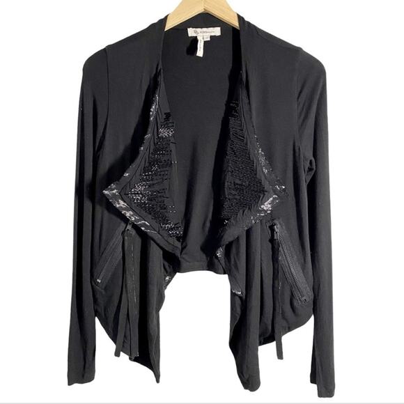 BCBGeneration Black Beaded Knit Open Front Cardigan, Size XS - Picture 1 of 14